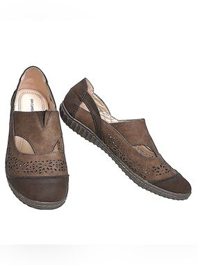 Dr. Cardin Comfort Slip On Suede Sandals Loafers Perforated Brown Shoes Flats 40